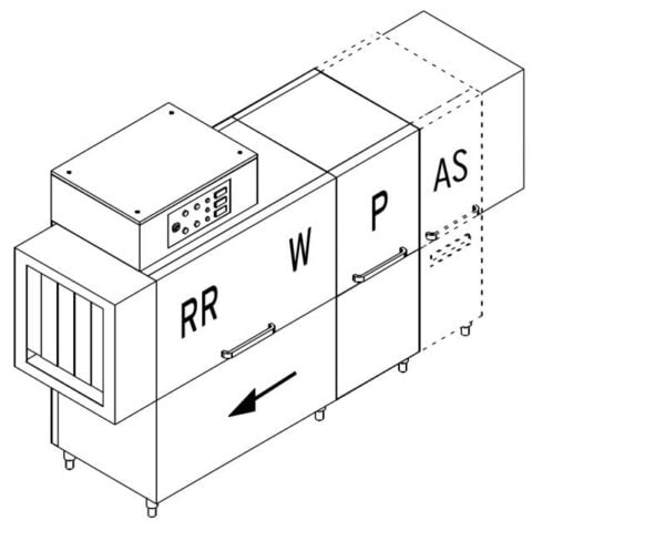 RX 184 Folyamatos üzemű kosártovábbítós mosogatógép