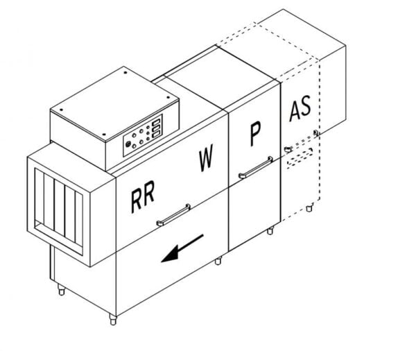 RX 244 E Folyamatos üzemű kosártovábbítós mosogatógép