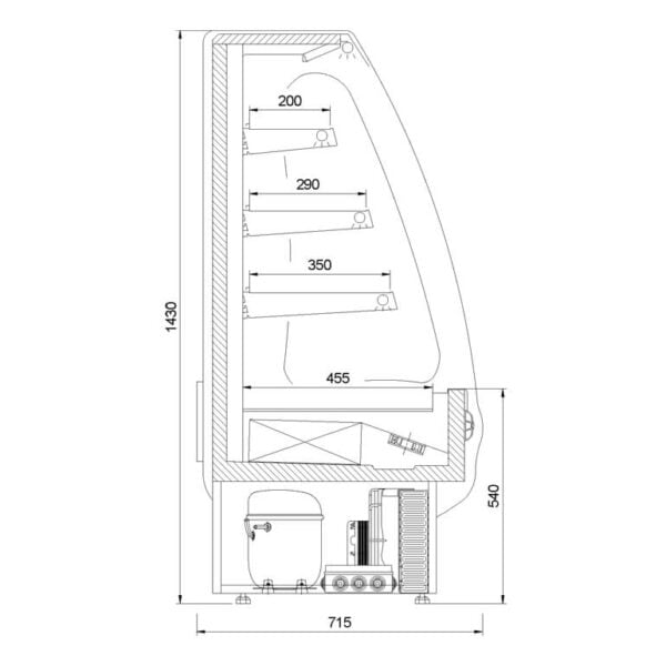 R-1 PC 70 PICCOLI Hűtött faliregál (ventilációs)